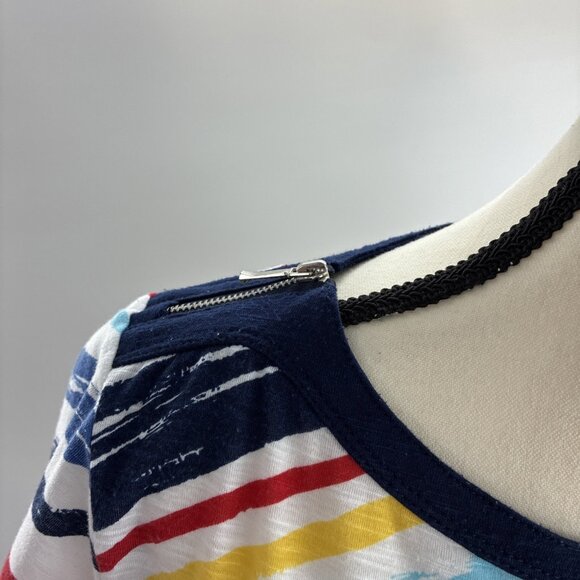Alfred Dunner Top Womens M Multicolor Stripe Short Sleeve Casual Blouse - Picture 3 of 7